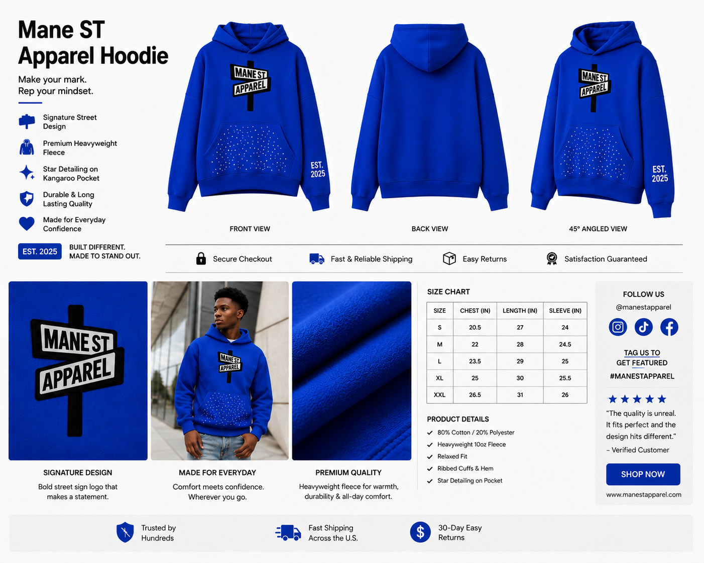 Mane St. Apparel Royal Blue Hoodie